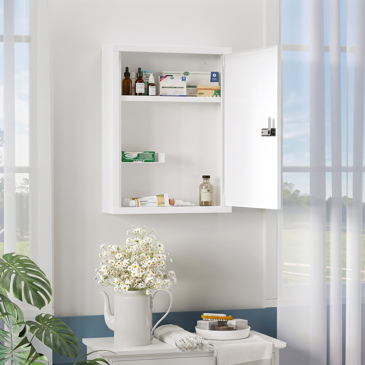 HOMCOM Wall Mount Medicine Cabinet With Combination Lock, White