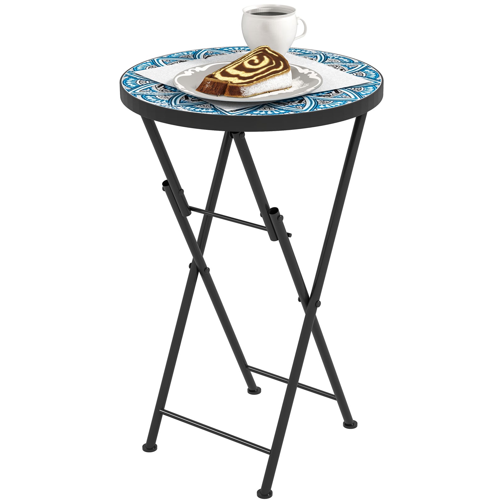 Mosaic Garden Table, 35.5cm Folding Coffee Table | Blue