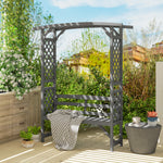 Outsunny Arch Pergola With Seat, Natural Wood, Grey