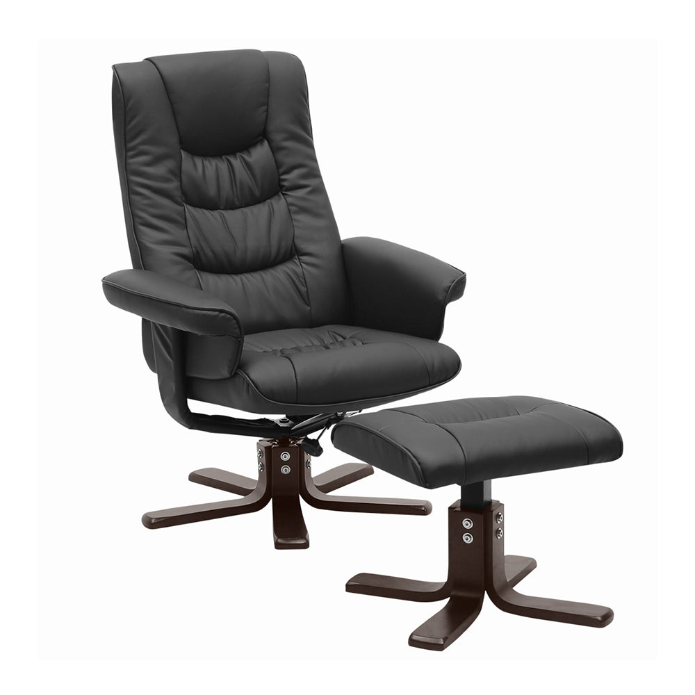 Upholstered Swivel Recliner Chair With Footstool | Black