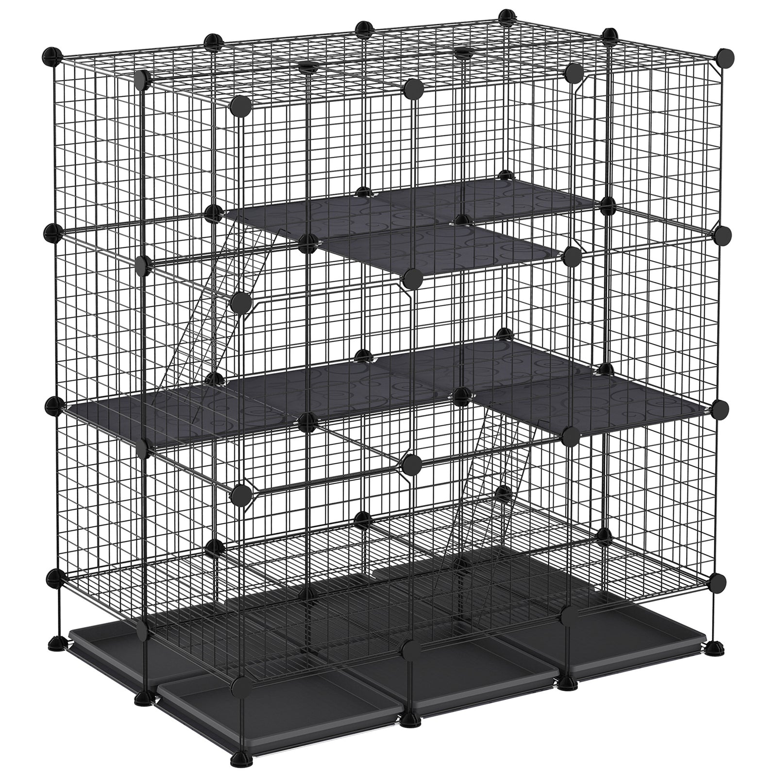 30 Pcs Diy Expandable Pet Cage Steel Bars W/ Doors Trays Plastic Corners