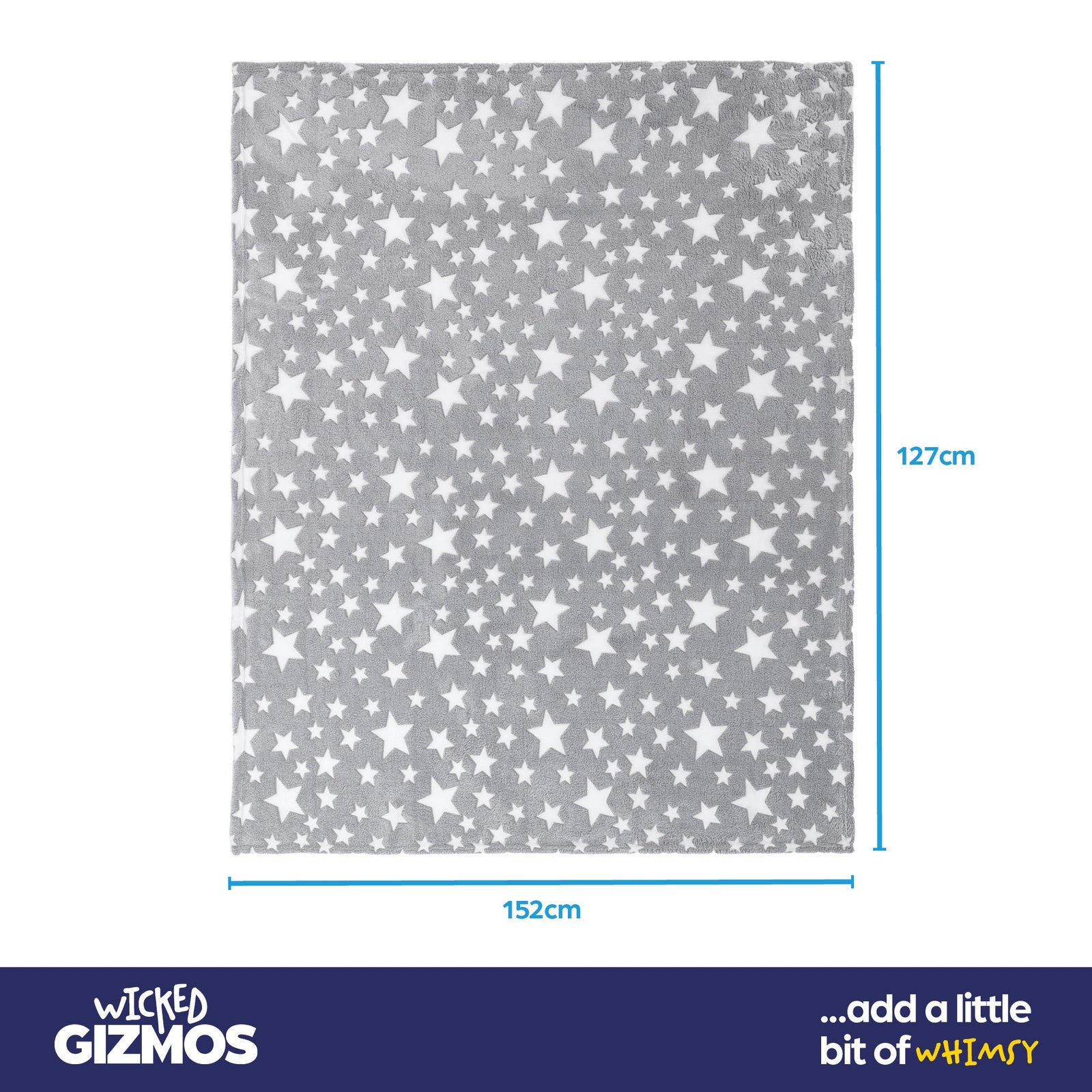 Wicked Gizmos Grey Glow In The Dark Blanket Plush Star Print Machine Washable
