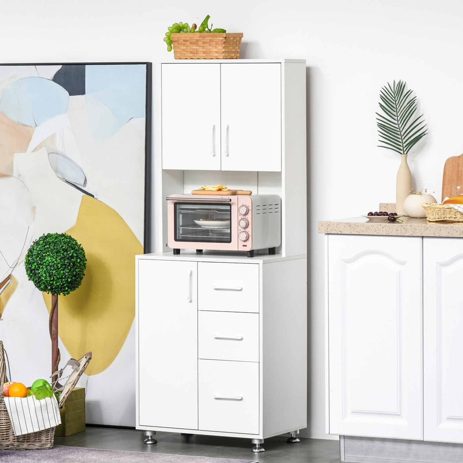 Modern Kitchen Pantry Cabinet Storage Cupboard W/ Countertop | White