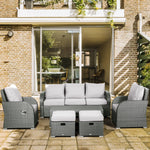 Cushioned Rattan Wicker Sofa, Recliner, Footstool, Table Set | Light Slate Gray