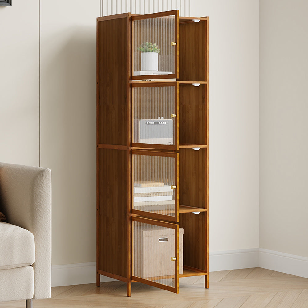 Versatile 4-tier Storage Cabinet With Transparent Doors,bamboo & Mdf Freestanding Organizer For Small Spaces