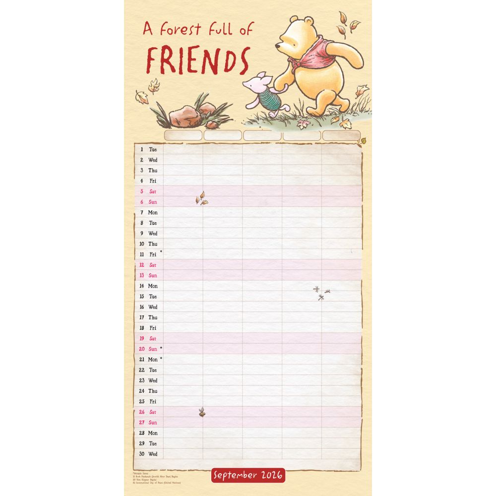 Winnie The Pooh 2026 Family Organiser Calendar (with Stickers) Official Product