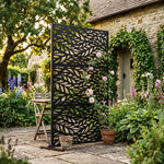 Indoor Outdoor Metal Privacy Screen - Leaf Pattern | Black