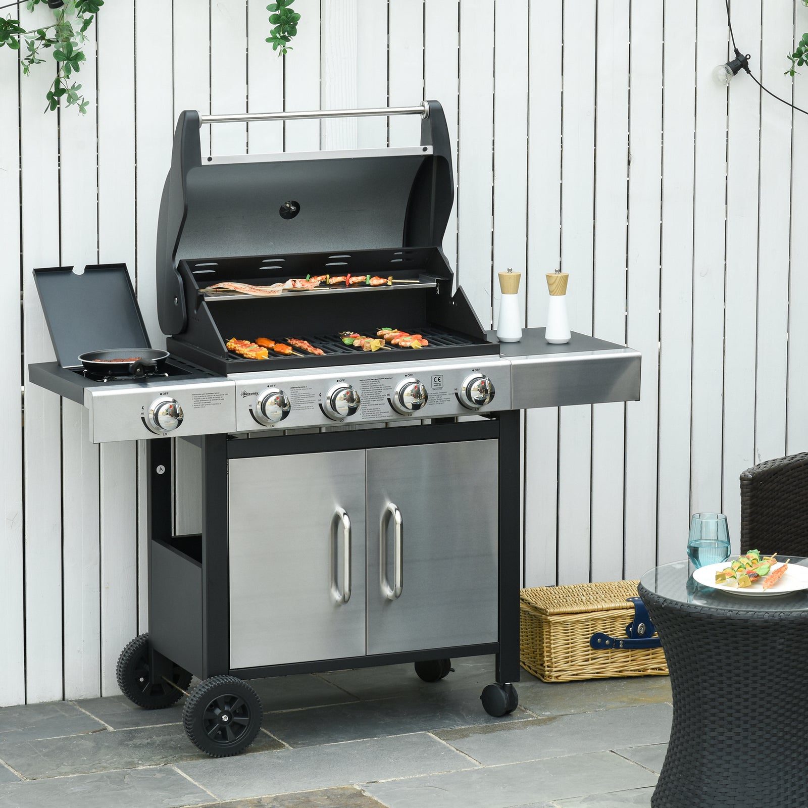 Gas Bbq, Side Burner, Warming Rack | Large | Silver