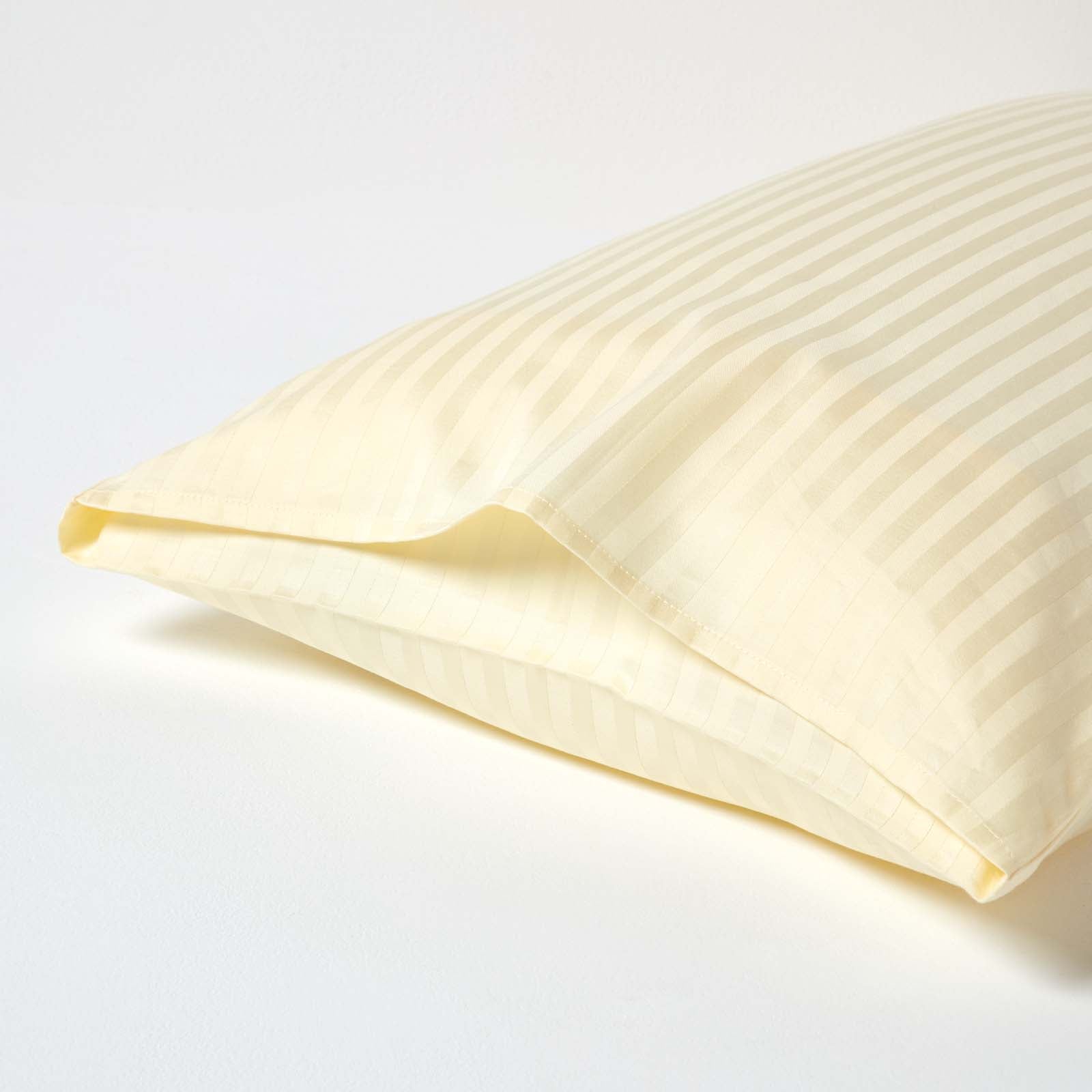 Egyptian Cotton Satin Stripe Housewife Pillowcase 330 Tc | King Pillow Case | Pastel Yellow