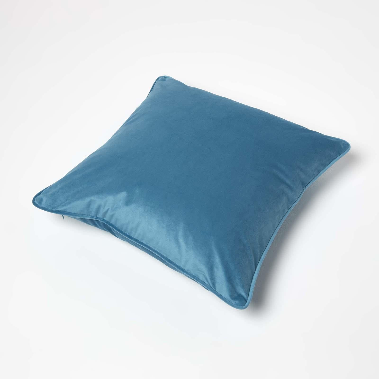 Filled Velvet Cushion With Piped Edge 46 X 46 Cm | 45cm x 45cm | Turquoise
