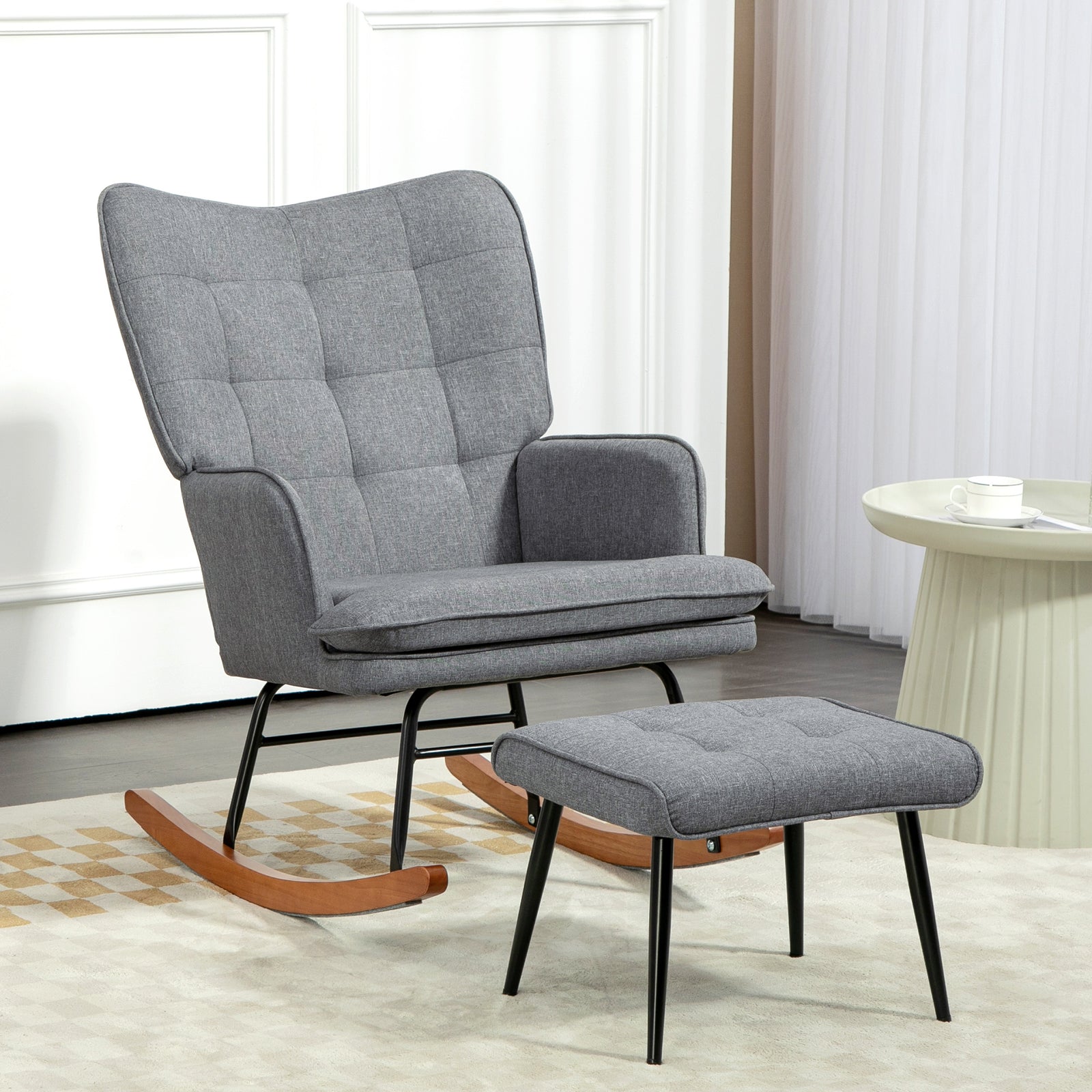 Rocking Chair With Footstool Fabric Wingback Chair
