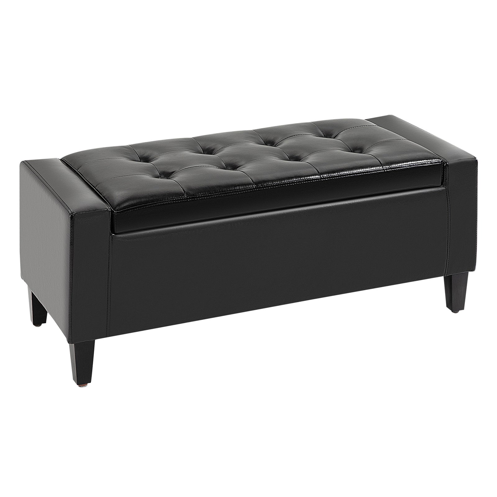 Pu Leather Storage Bench, Wooden Frame | Black