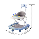 Adjustable Baby Walker, Foldable Walker, Multifunctional Baby Walker, Feeding Tray, Interactive Music, Toys, Wheel Safety Breaks | Blue