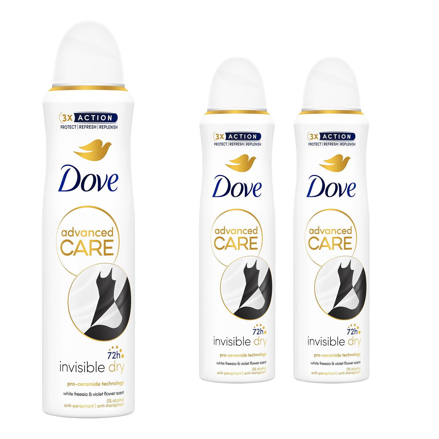 Antiperspirant Advanced Care Invisible Dry 72h Deodorant For Women, 3x150ml | White