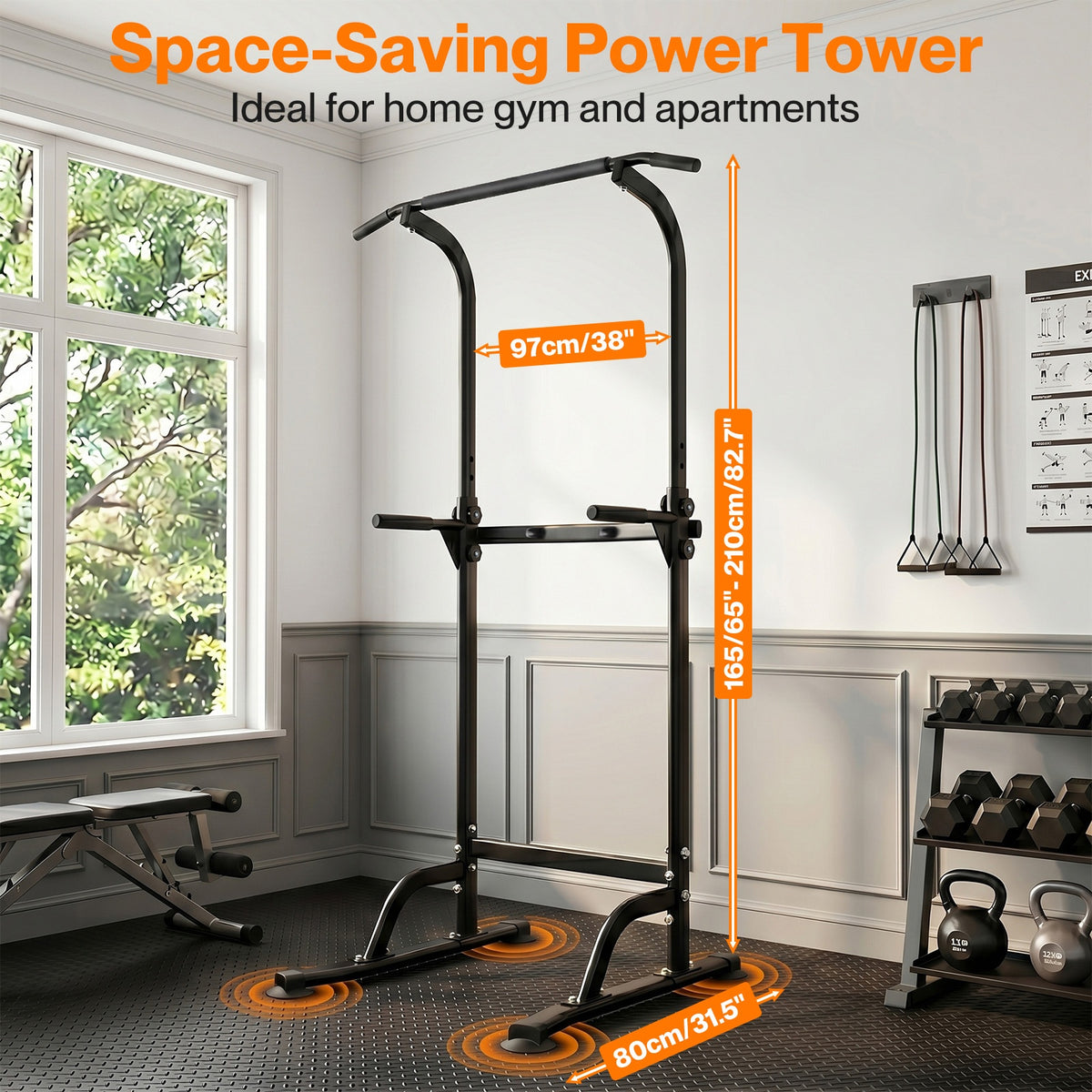 Centra Pull Up Station 9-height Adjustable 150kg Carbon Steel Black
