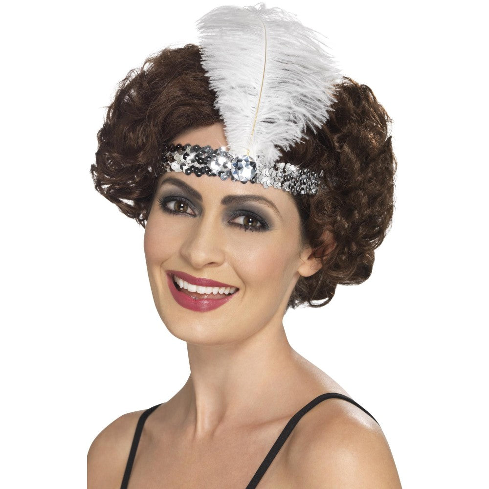 Flapper Headband, With Feather | Silver