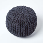HOMESCAPES Black Round Cotton Knitted Pouffe Footstool