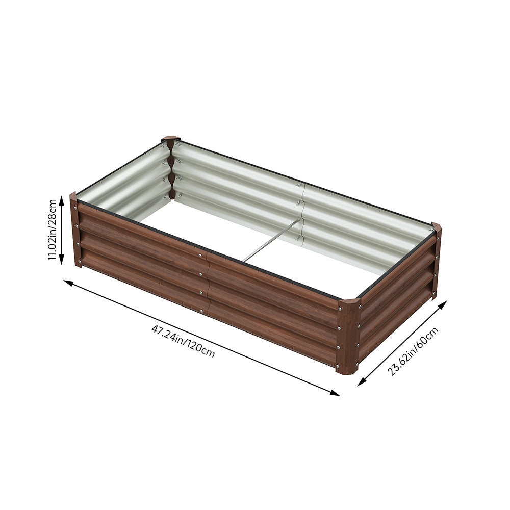Brown Wood Grain Rectangular Galvanized Steel Raised Garden Bed | Small
