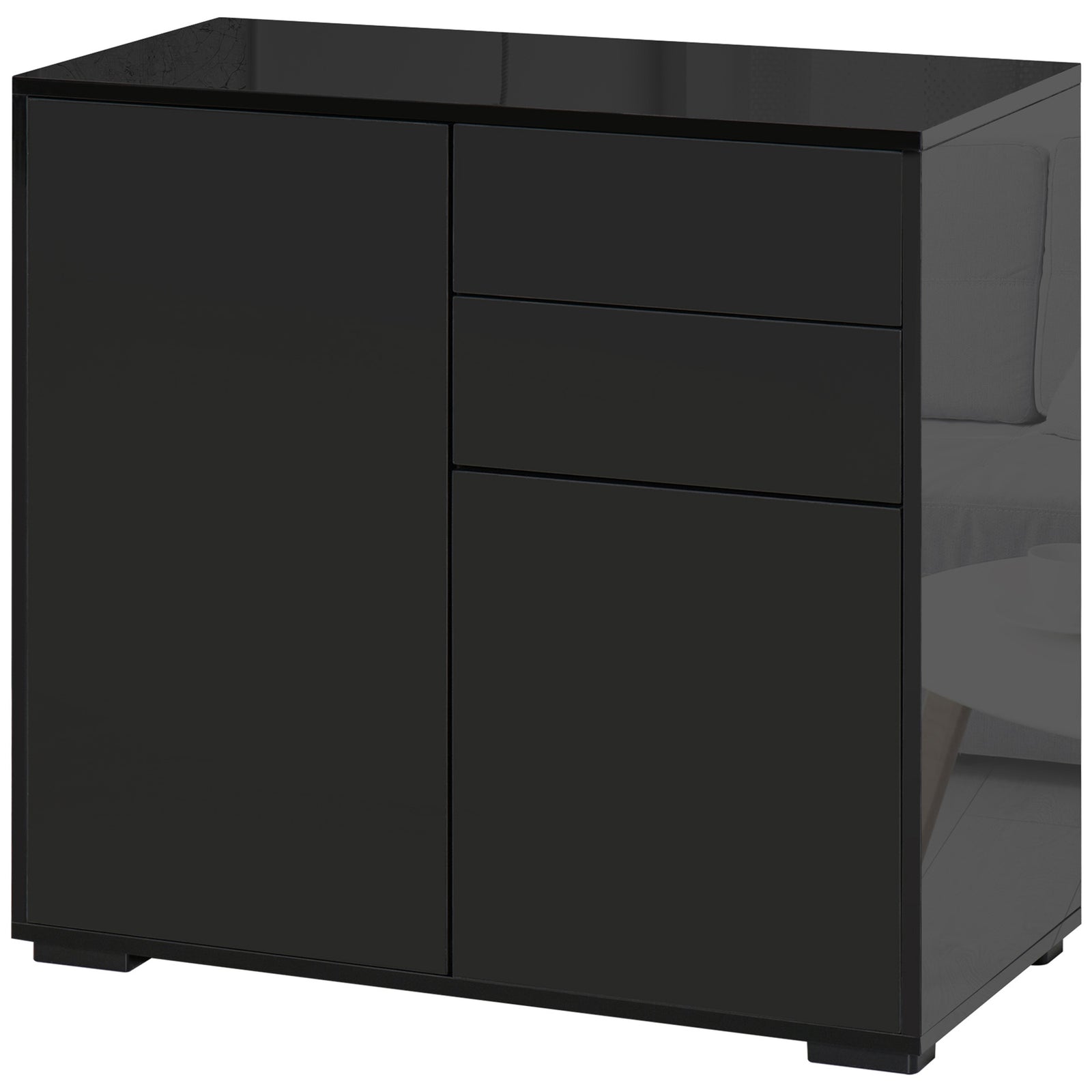 Side Cabinet With 2 Door Cabinet And 2 Drawer Home Office | One Size | Black