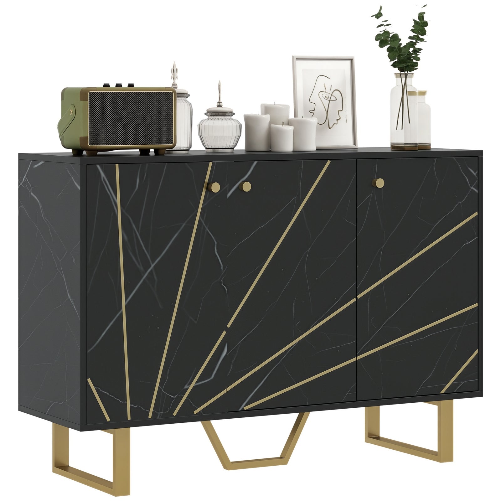 Sideboard Storage Cupboard With Metal Legs For Living Room | Black