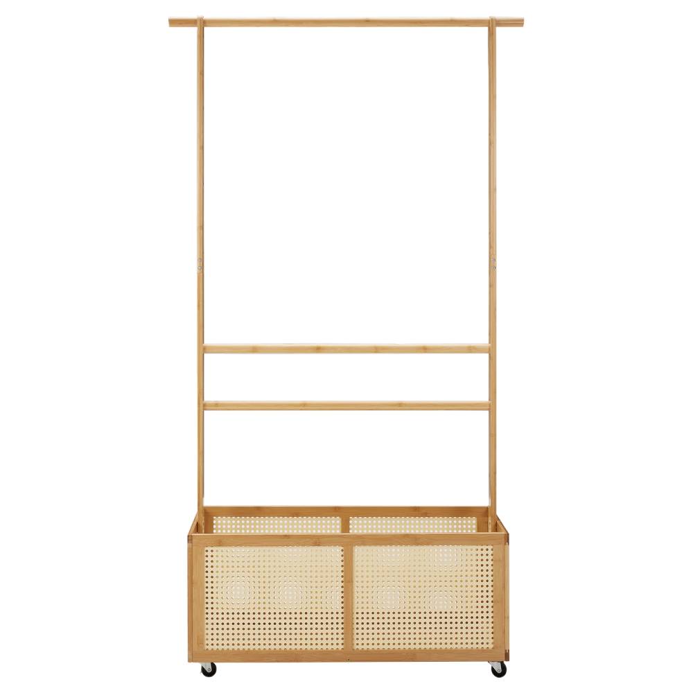 Breeins Freestanding Bamboo Clothes Rack With Rattan Basket