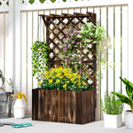 Wooden Planter W/ Trellis And Drainage Holes | Brown