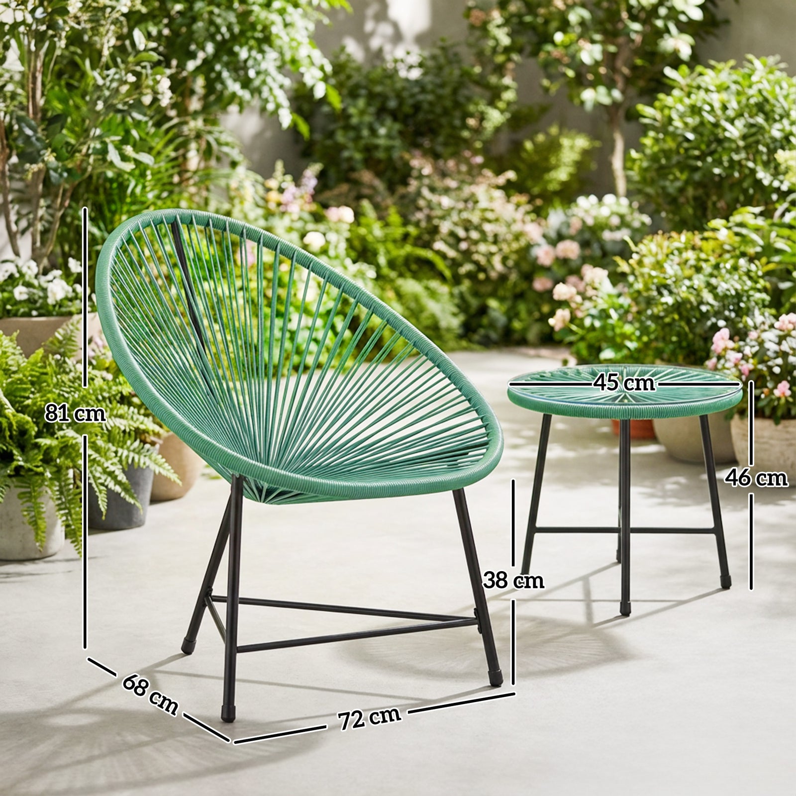 Rattan Bistro Set With Acapulco Chairs And Glass Table | Green