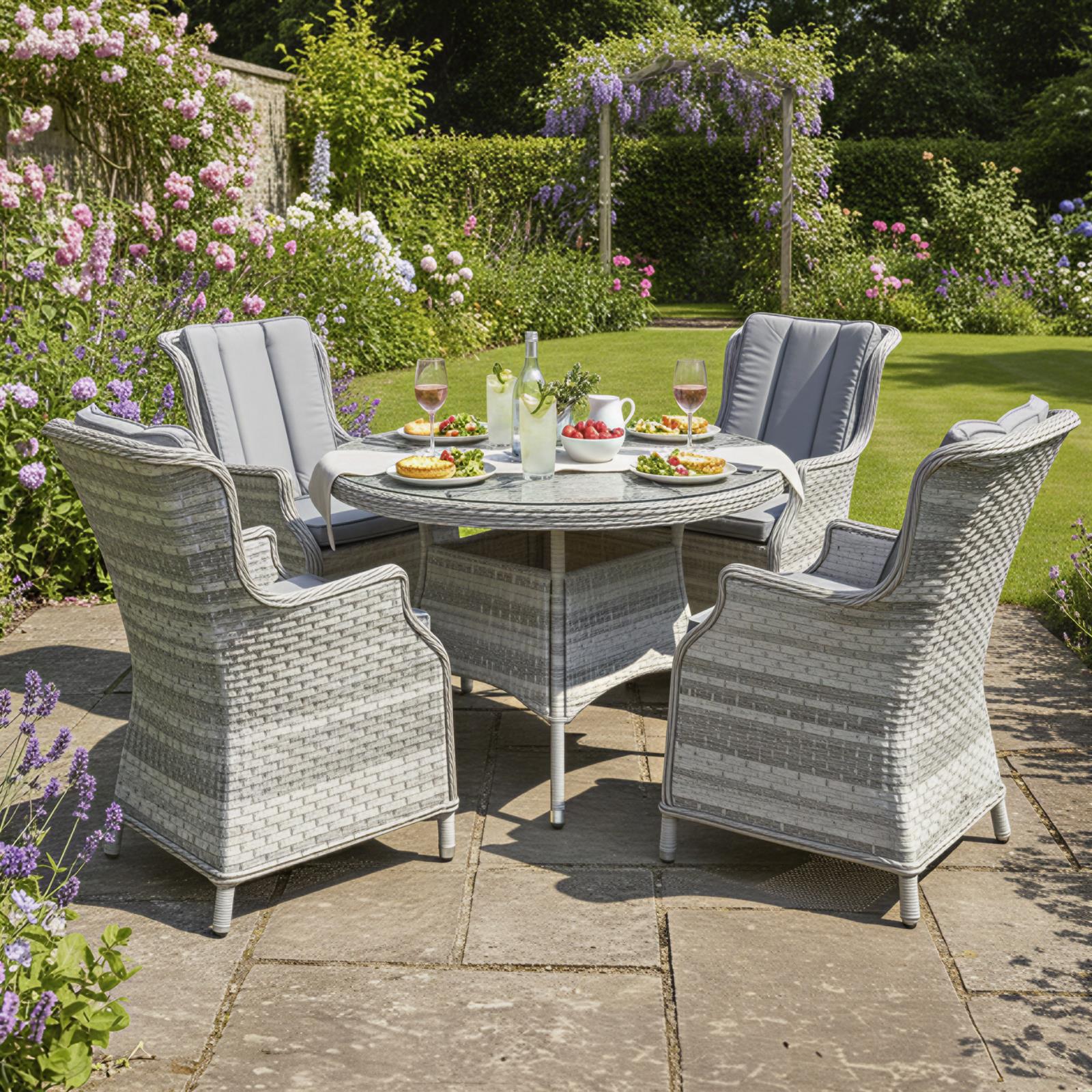 Knightsbridge Xl Rattan 4 Seat Dining Set | 4 Seat | Dove Grey