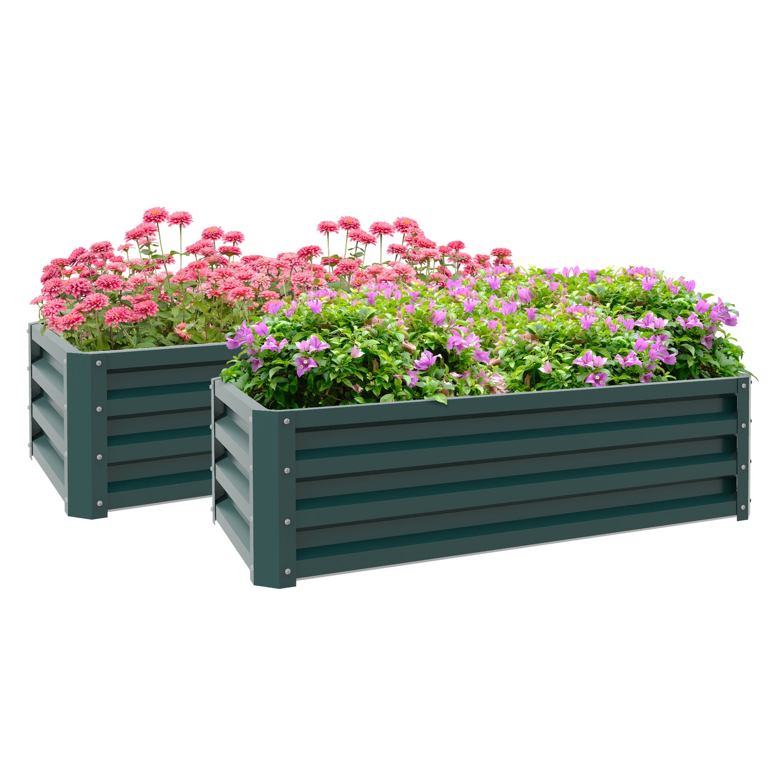 Set Of 2 Galvanized Raised Garden Bed | Green