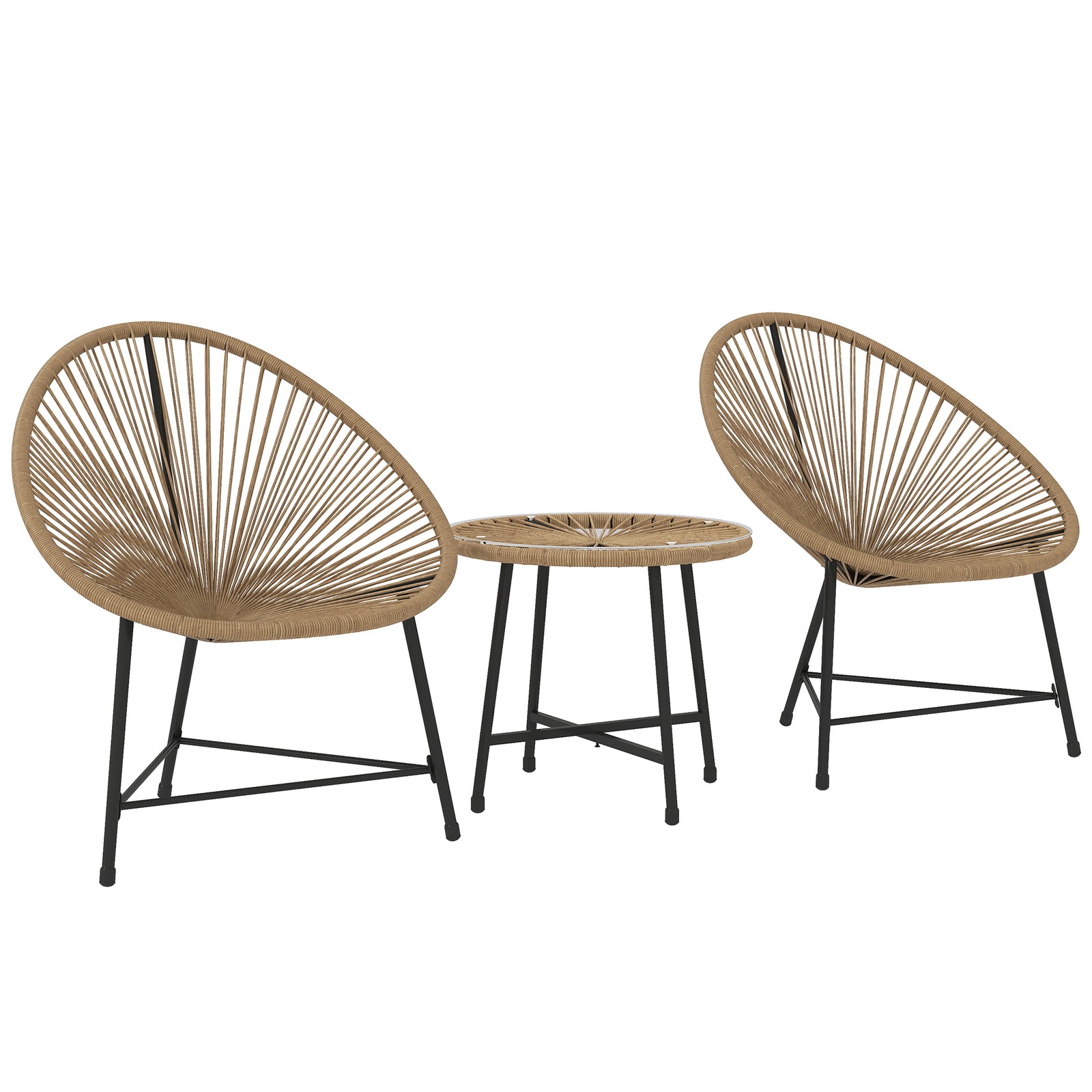 Rattan Bistro Set, Cushioned Acapulco Chairs, Glass Table | Natural