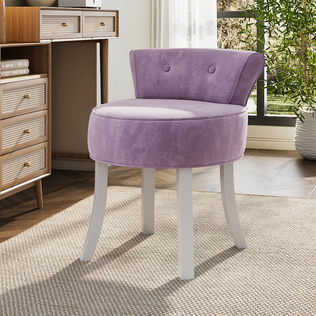 Breeins Upholstered Velvet Vanity Dressing Table Stool With Low Backrest