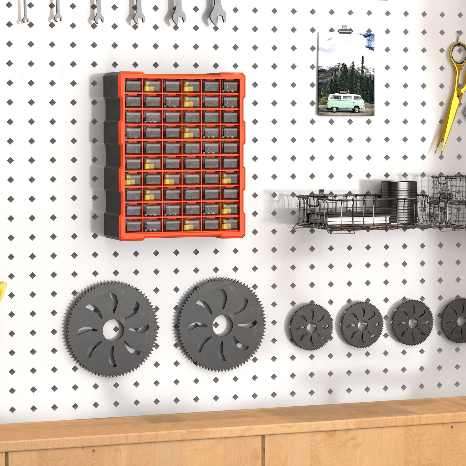 60 Drawers Parts Organizer, Wall Mount