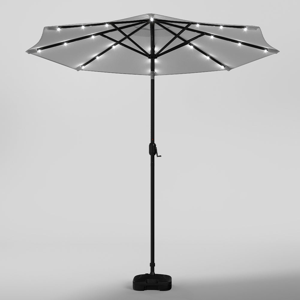 3m Outdoor Patio Parasol – Solar-powered Umbrella With 24 Led Lights, Tilt & Crank Handle, With Fillable Base | One Size | Light Grey
