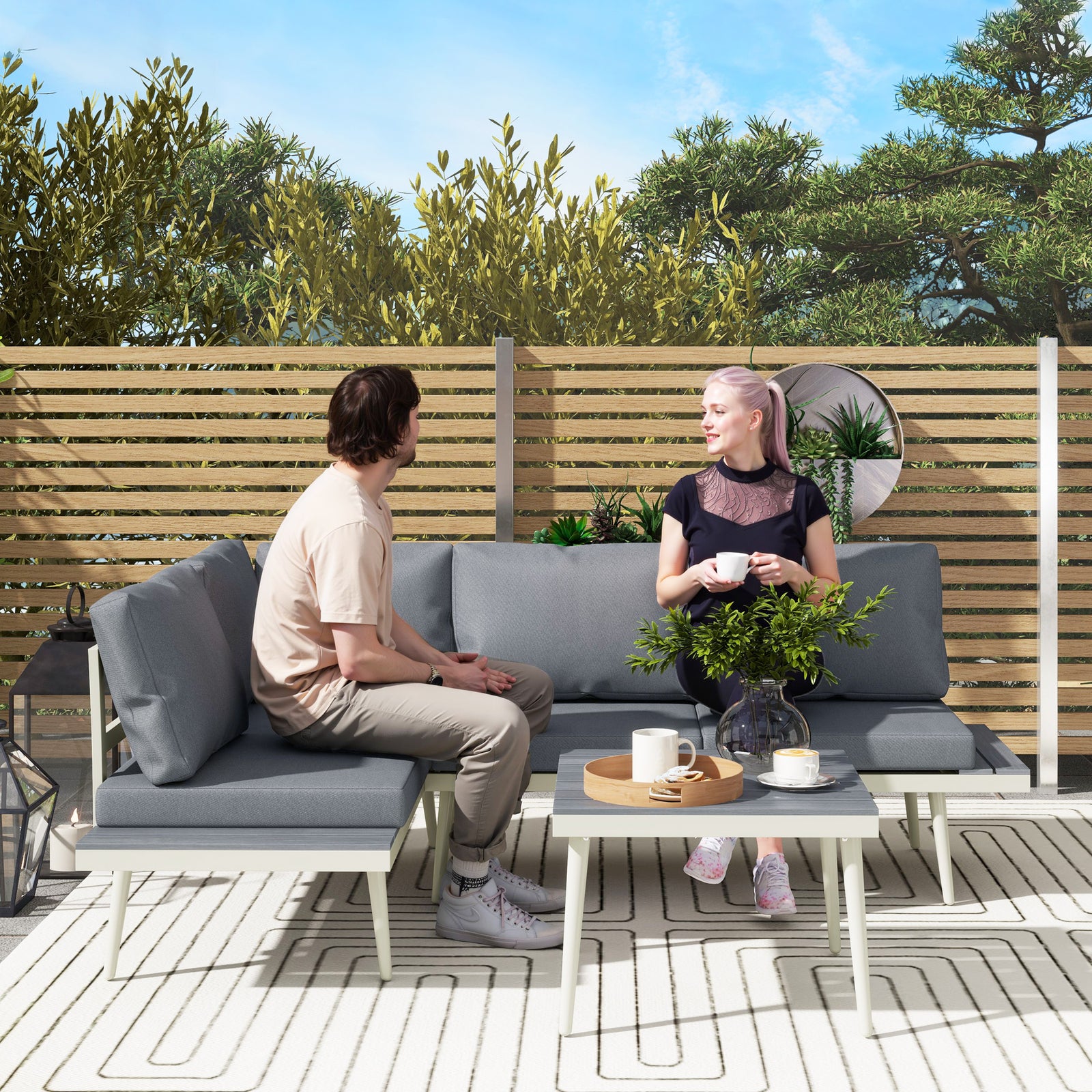 3 Piece Garden Furniture Set With 5-level Adjustable Lounger