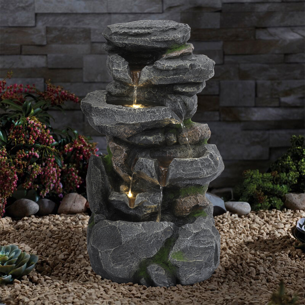 Living and Home Outdoor Rock Waterfall Fountain With Led Lights