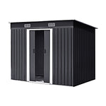 4x8ft Metal Storage Shed With Double Doors,ventilation And Foundation Frame Flat Roof Outdoor Tool Shed For Garden | Charcoal Black