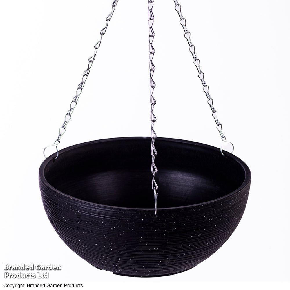 Stone Effect 35cm Hanging Basket Black With Spot | Set of 2 | Black