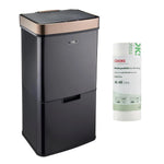 75l Sensor Recycling Bin With Food Caddy & 25 Bin Biodegradable Bags | 75L | Black & Copper