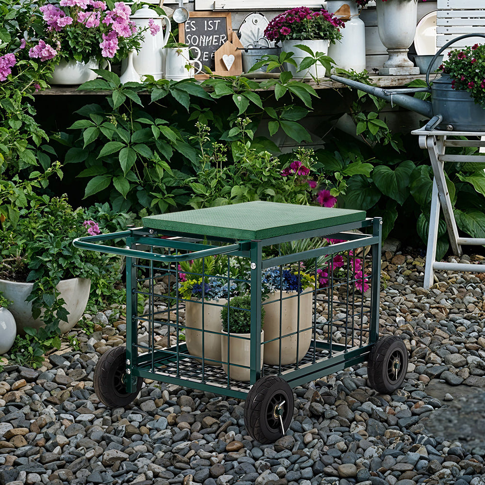 Rolling Garden Work Seat Cart With Storage