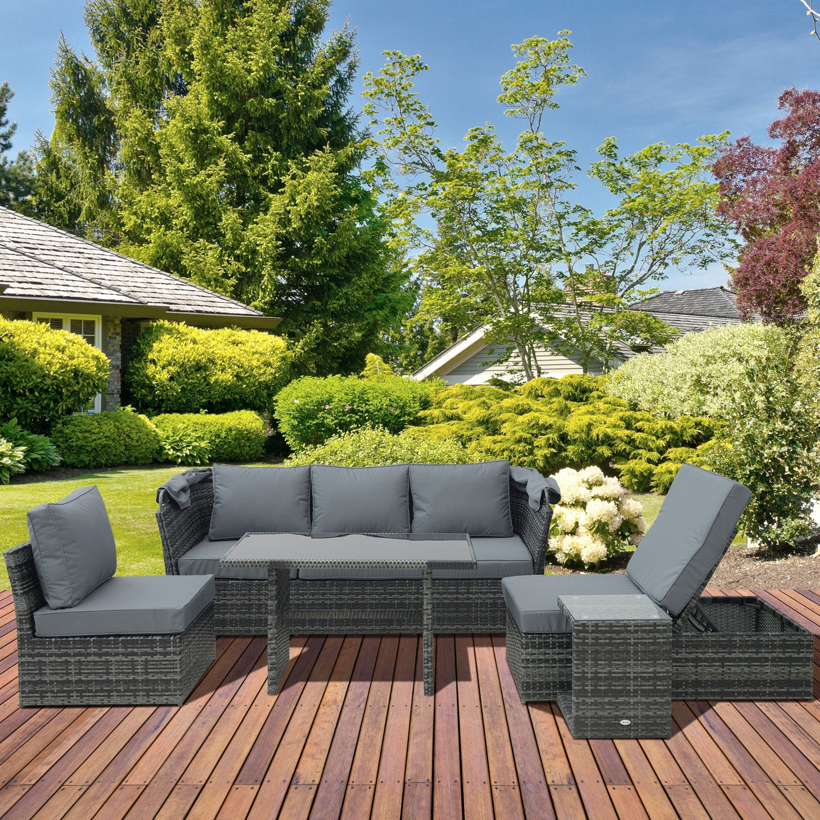 5 Pcs Outdoor Rattan Sofa Sets W/ Canopy Table