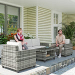 6 Pieces Rattan Set, 5 Seater With Coffee Table, Light Grey