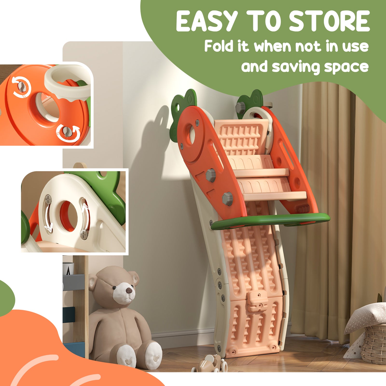3 In 1 Kids Slide, Carrot-themed Foldable Indoor Slide For 1-3 Years