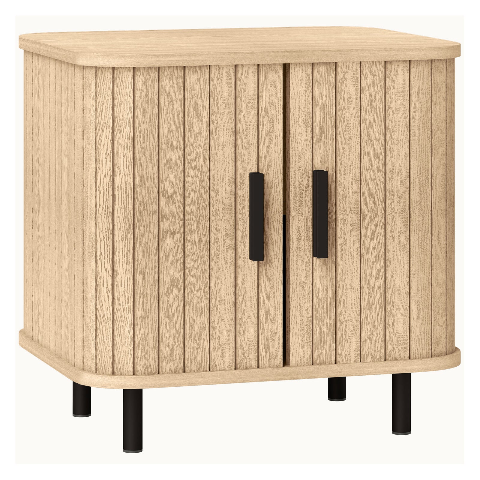 Nightstand With Sliding Doors And Metal Legs For Bedroom