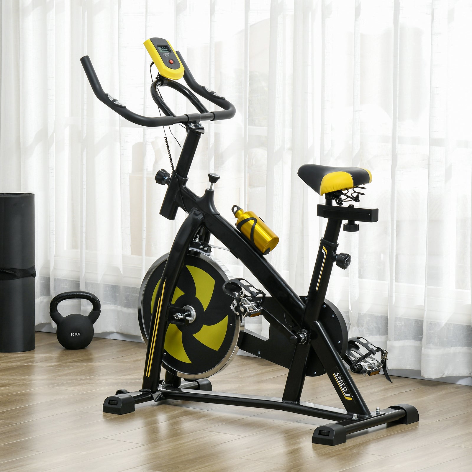 Sportnow Indoor Exercise Bike Stationary Bike Home Workout | Yellow