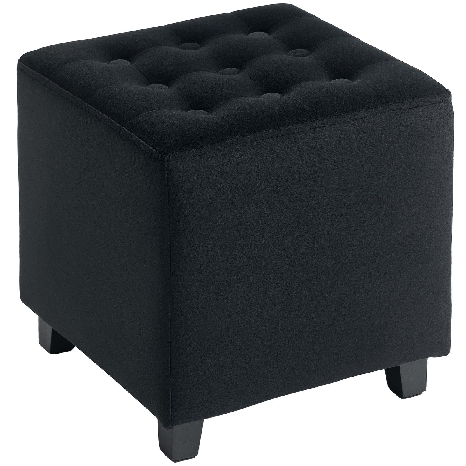 Square Footstool Small Ottoman With Wood Legs For Bedroom | One Size | Gray
