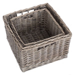 Wicker Square Antique Wash Unlined Storage Basket | Set-of-2 | Brown