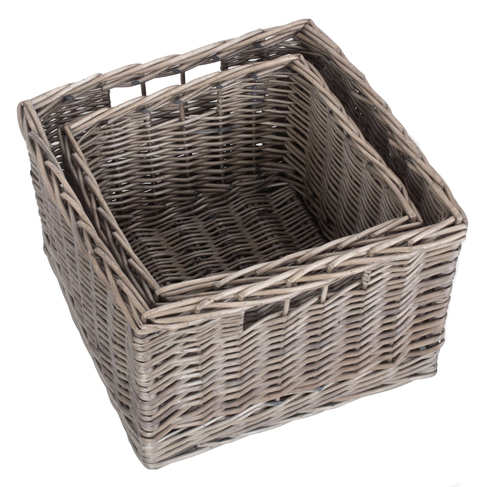 Wicker Square Antique Wash Unlined Storage Basket | Set-of-2 | Brown