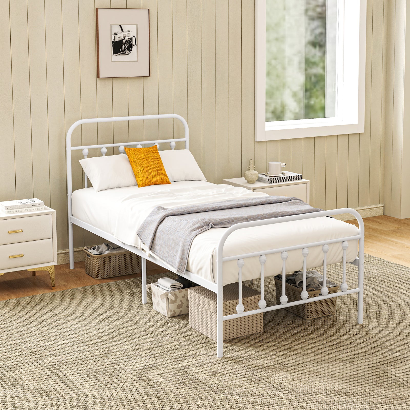 Single/double/king Metal Platform Bed Frame Underbed Storage | Single | White