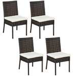 Rattan Garden Chairs W/ Cushion, Wicker Dining Chairs | Set of 4 | Brown