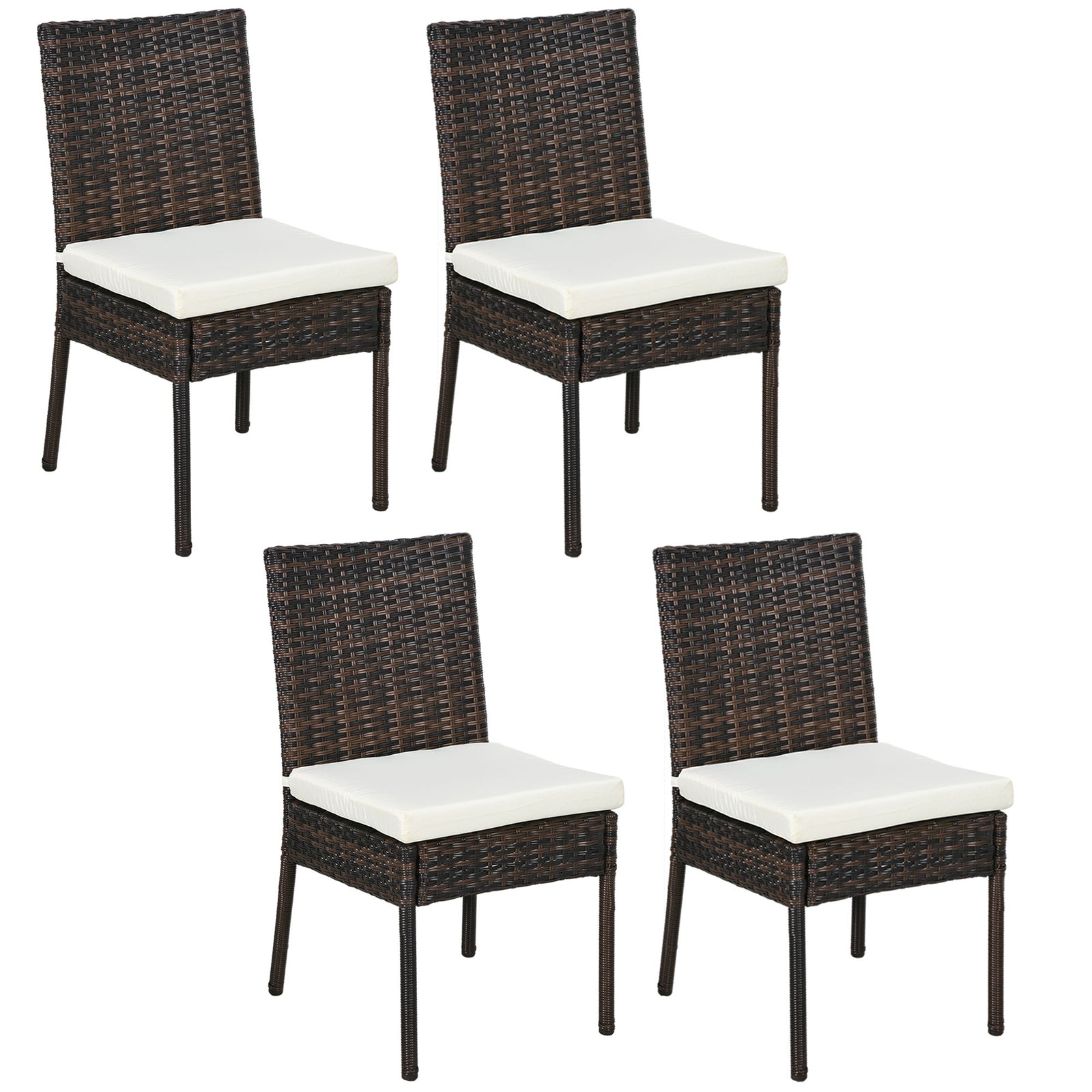 Rattan Garden Chairs W/ Cushion, Wicker Dining Chairs | Set of 4 | Brown